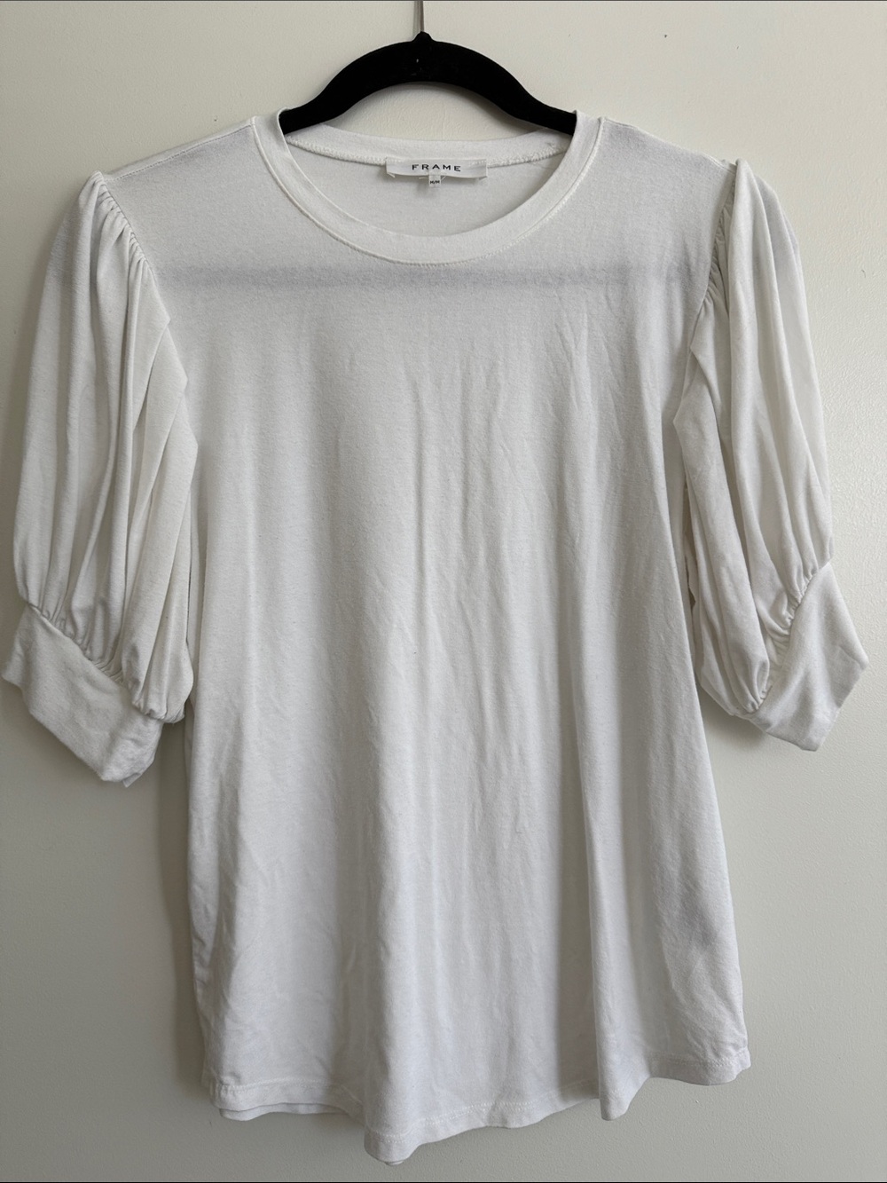 Frame Denim White Puff-Sleeve Short Sleeve Tee